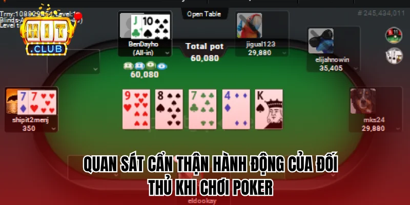 Quan sát cẩn thận hành động của đối thủ khi chơi Poker